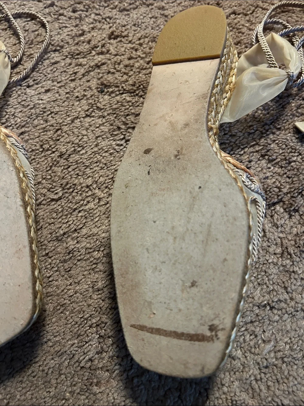 Stuart Weitzman Cream Embroidered Lace-Up Espadrilles